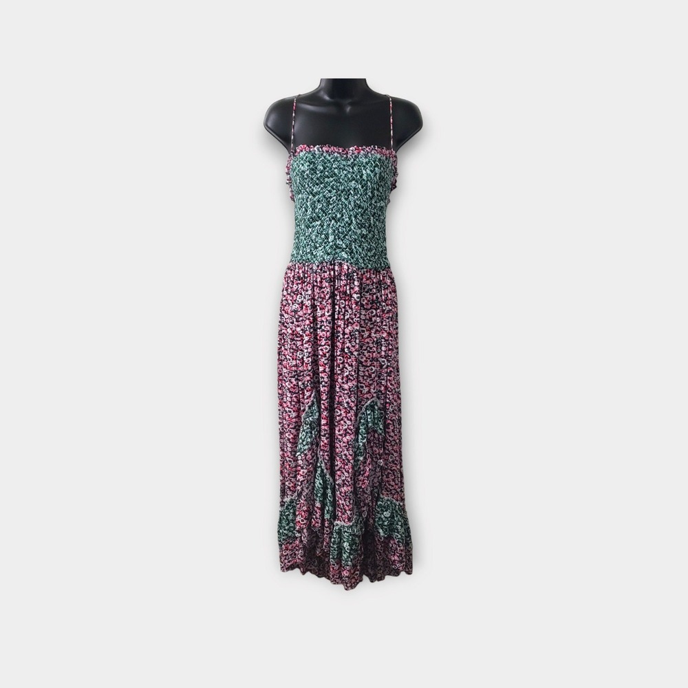 Free People One I Love Maxi Dress Green Pink Ditsy Floral OB621271 Small Boho